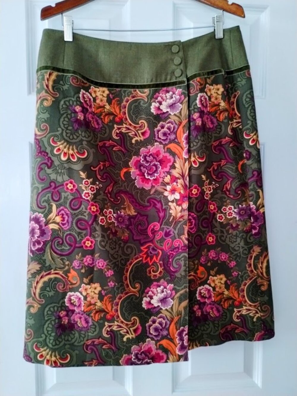 Pendleton Skirt Olive Green Silk Wool Floral Wrap w Lining Mint Condition